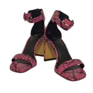 NY&C Block Heel Sandals Womens 7.5 Hot Pink Snakeskin Square Toe Barbiecore